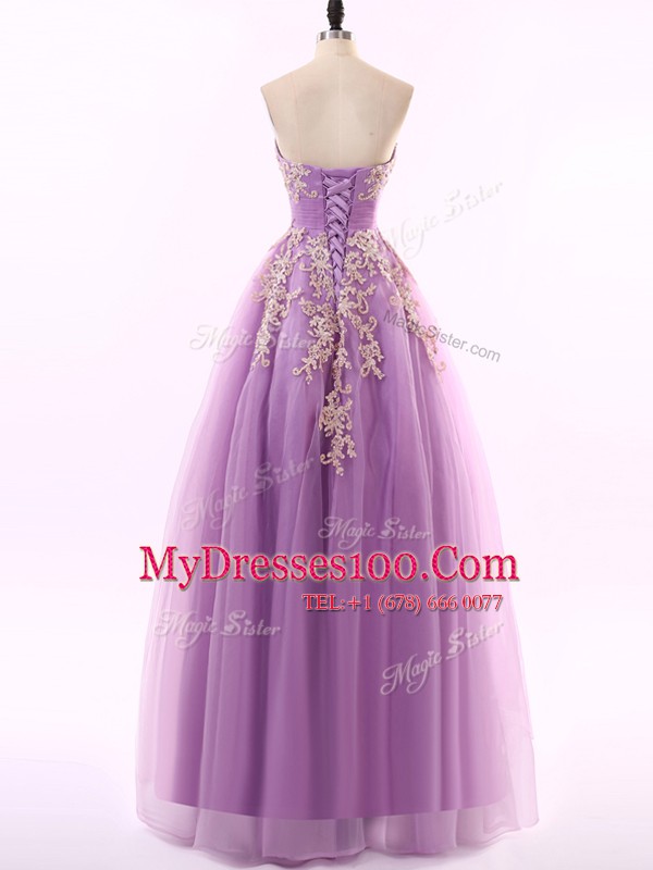 Graceful Lilac Zipper Prom Dress Appliques Sleeveless Floor Length