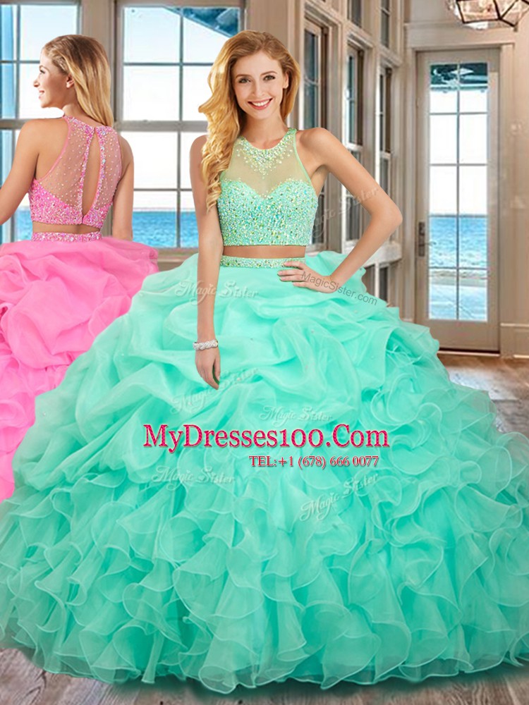 Organza Sleeveless Floor Length Quinceanera Gowns and Beading and Ruffles