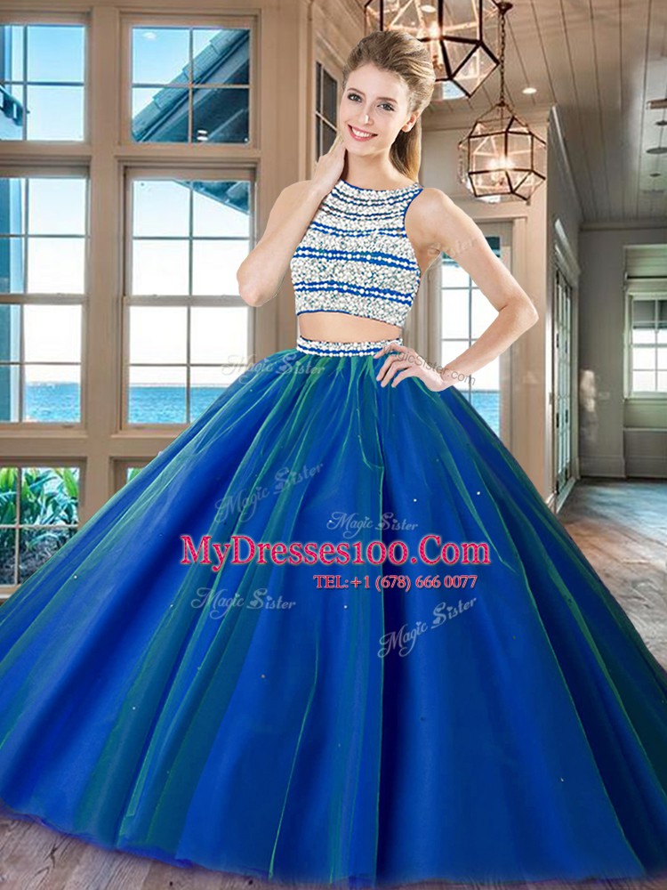 Custom Designed Floor Length Royal Blue Sweet 16 Dresses Scoop Sleeveless Backless