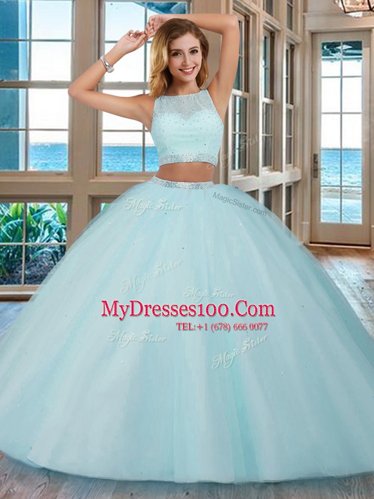 Designer Scoop Royal Blue Sleeveless Tulle Backless Vestidos de Quinceanera for Military Ball and Sweet 16 and Quinceanera