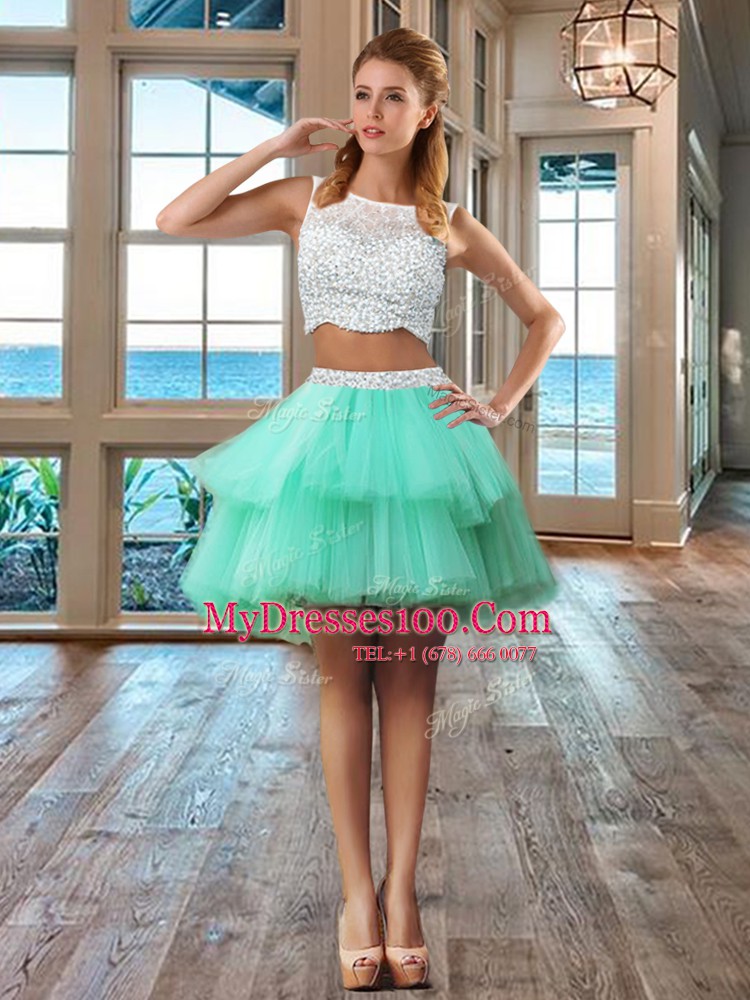 Bateau Sleeveless Side Zipper Quinceanera Dresses Apple Green Tulle