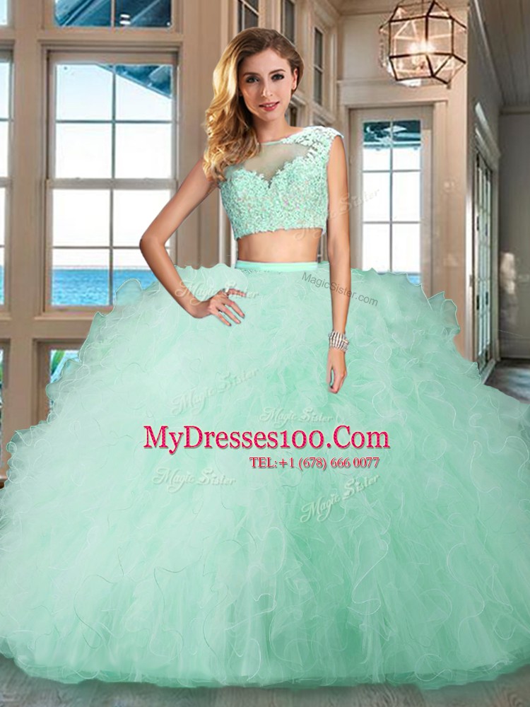 Perfect Floor Length Aqua Blue Sweet 16 Dress Bateau Cap Sleeves Zipper