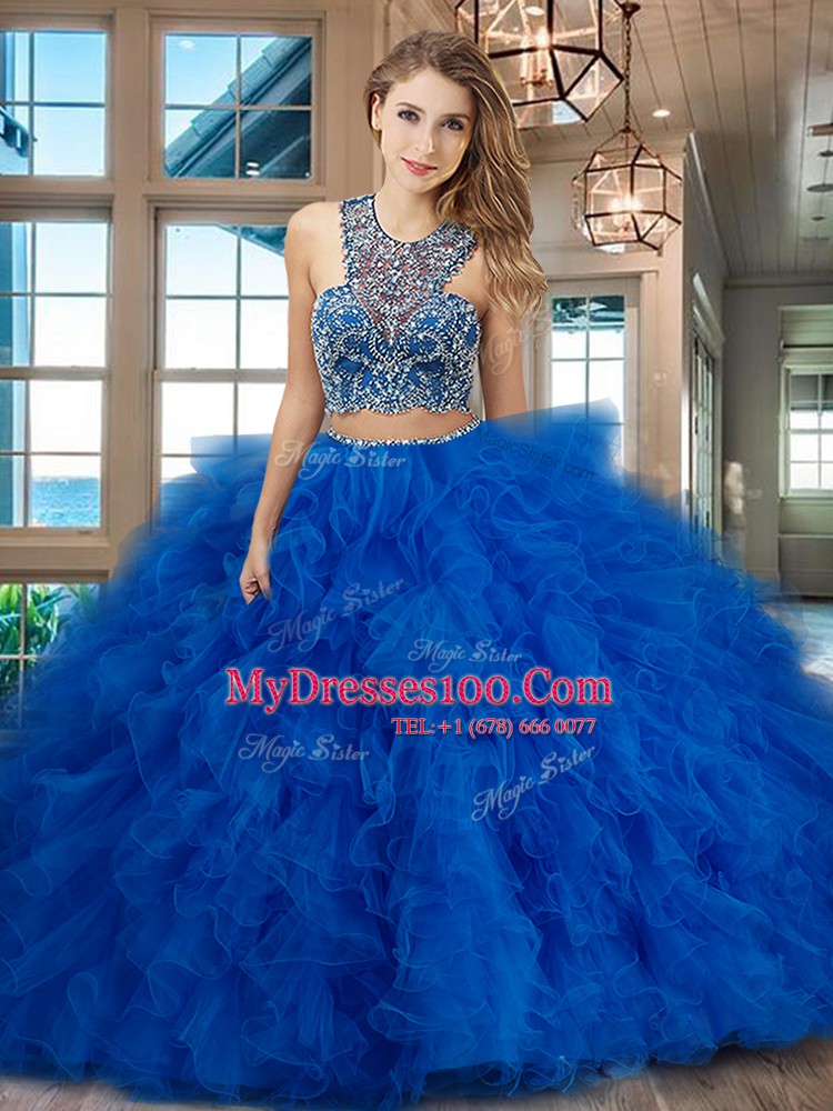 Custom Made Scoop Red Sleeveless With Train Beading and Ruffles Criss Cross Sweet 16 Dresses