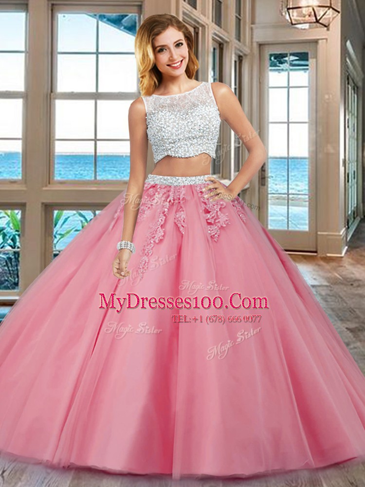 Bateau Sleeveless Quinceanera Gowns Floor Length Beading and Appliques Apple Green Tulle