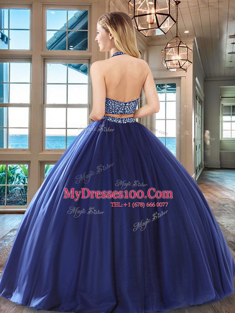 Tulle Halter Top Sleeveless Backless Beading Sweet 16 Dress in Wine Red
