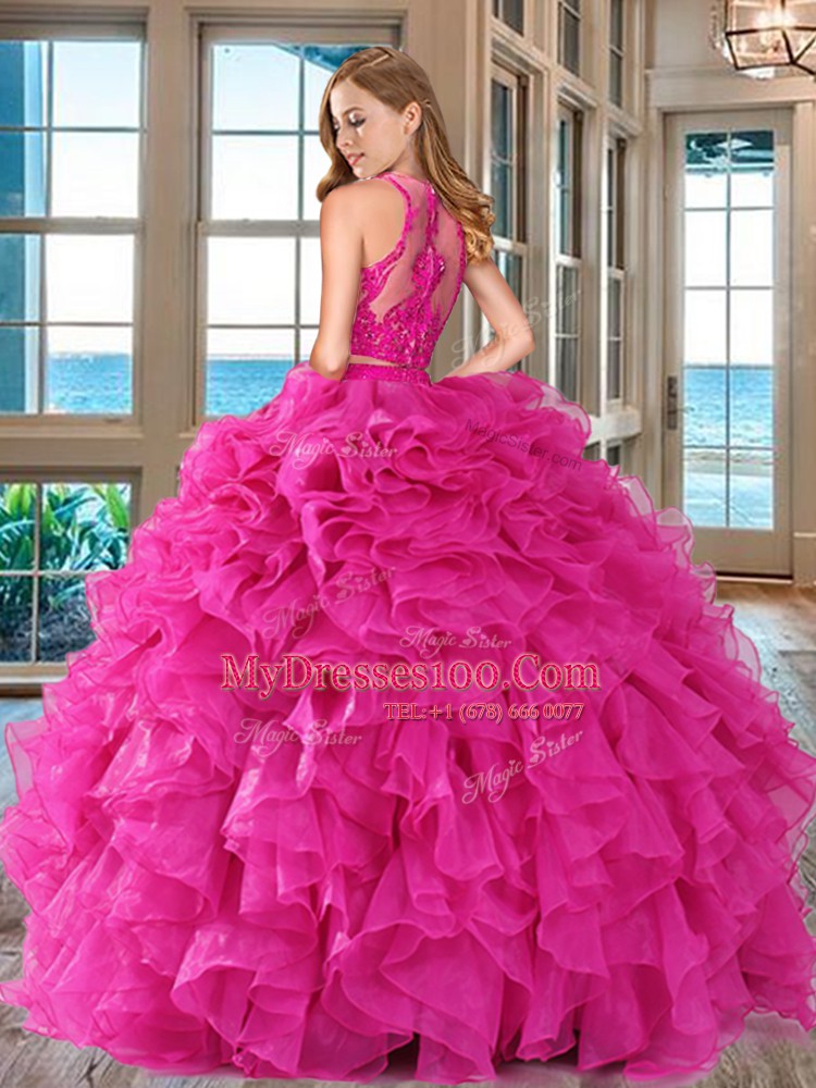 Scoop Aqua Blue Sleeveless Organza Lace Up Ball Gown Prom Dress for Military Ball and Sweet 16 and Quinceanera
