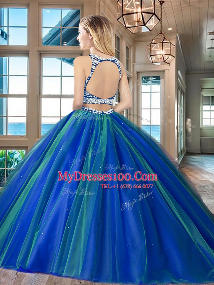 Two Pieces Sweet 16 Dress Fuchsia Scoop Tulle Sleeveless Floor Length Backless