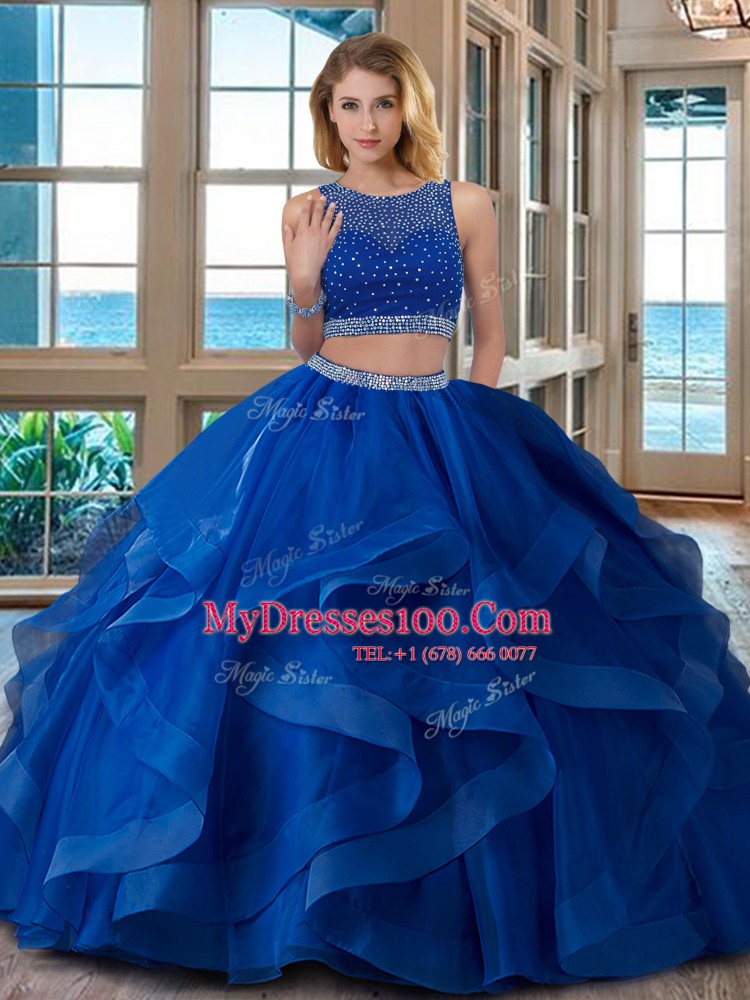Red Zipper Scoop Beading Quinceanera Gown Organza Sleeveless