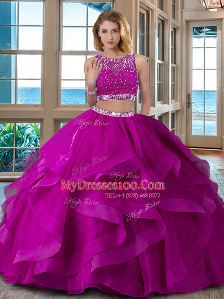 Red Zipper Scoop Beading Quinceanera Gown Organza Sleeveless