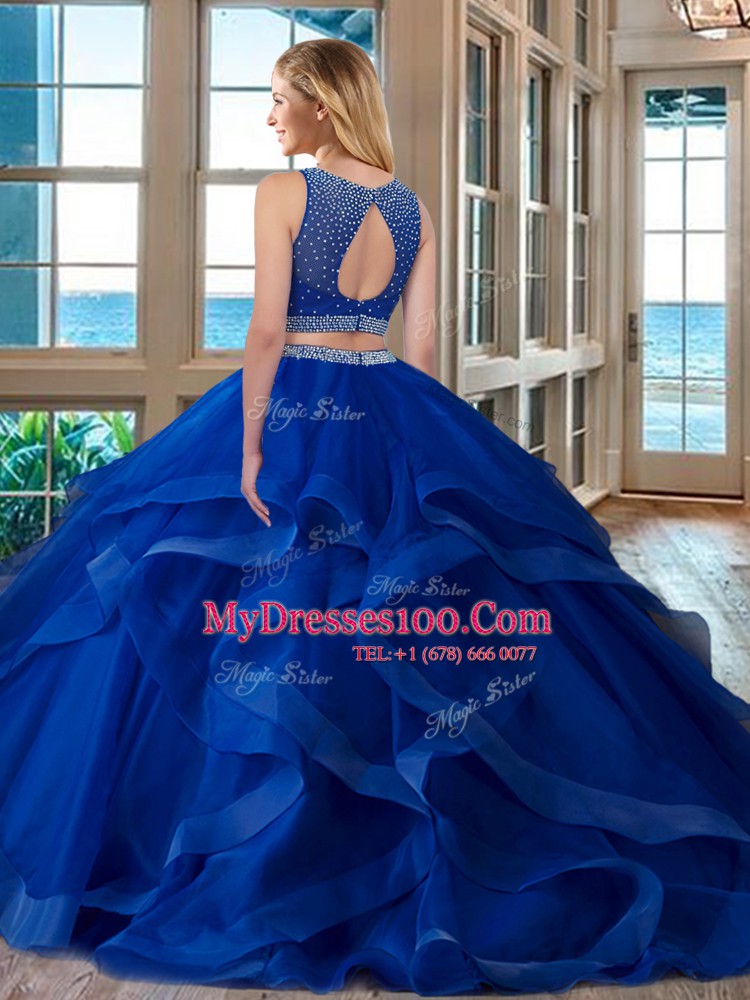Red Zipper Scoop Beading Quinceanera Gown Organza Sleeveless