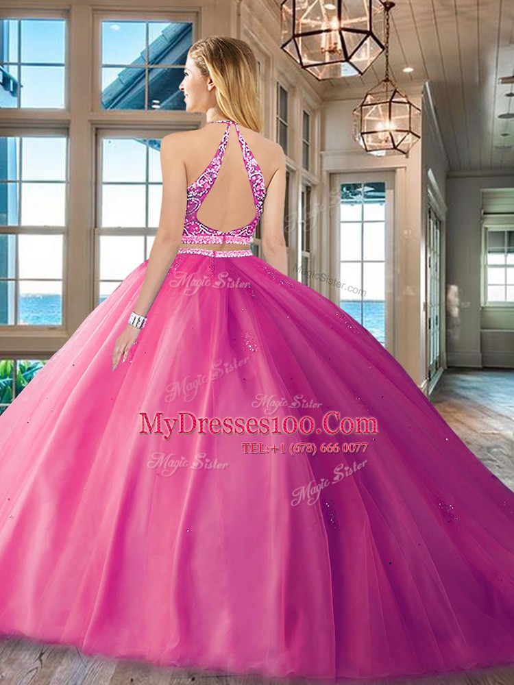 Luxurious Scoop Sleeveless Beading Backless Quinceanera Dresses
