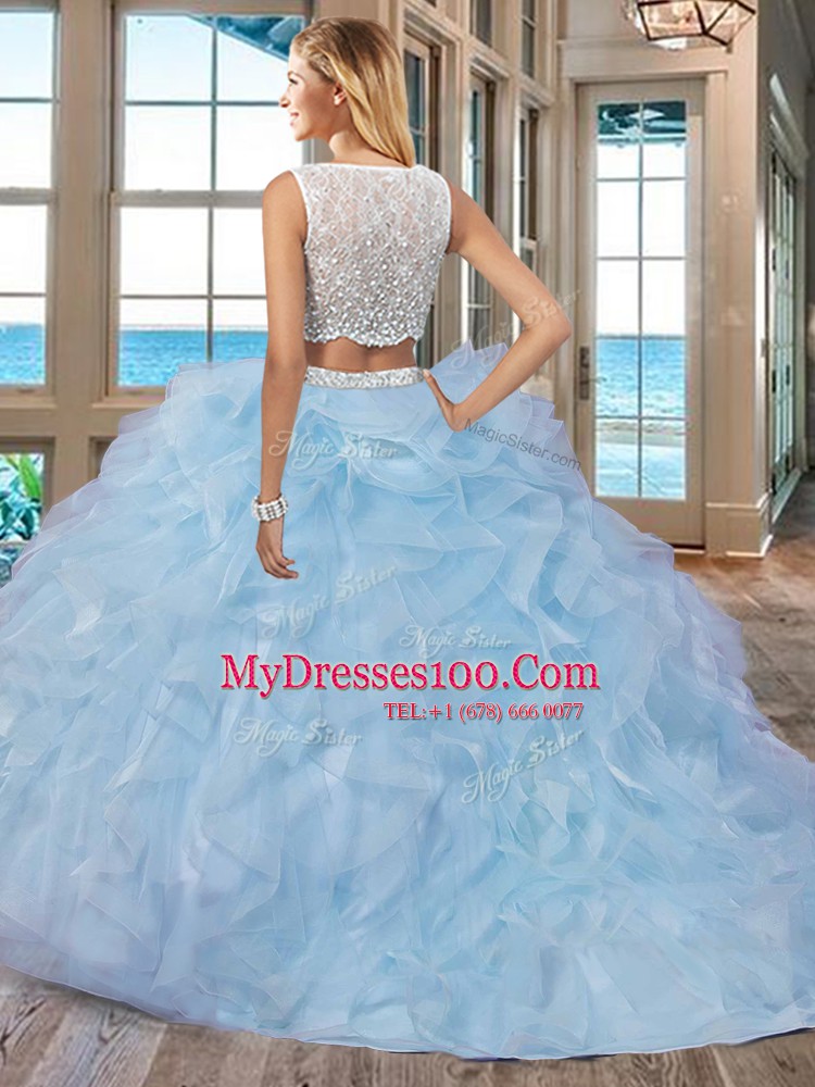 On Sale White Sleeveless Beading and Ruffles Floor Length Sweet 16 Dresses