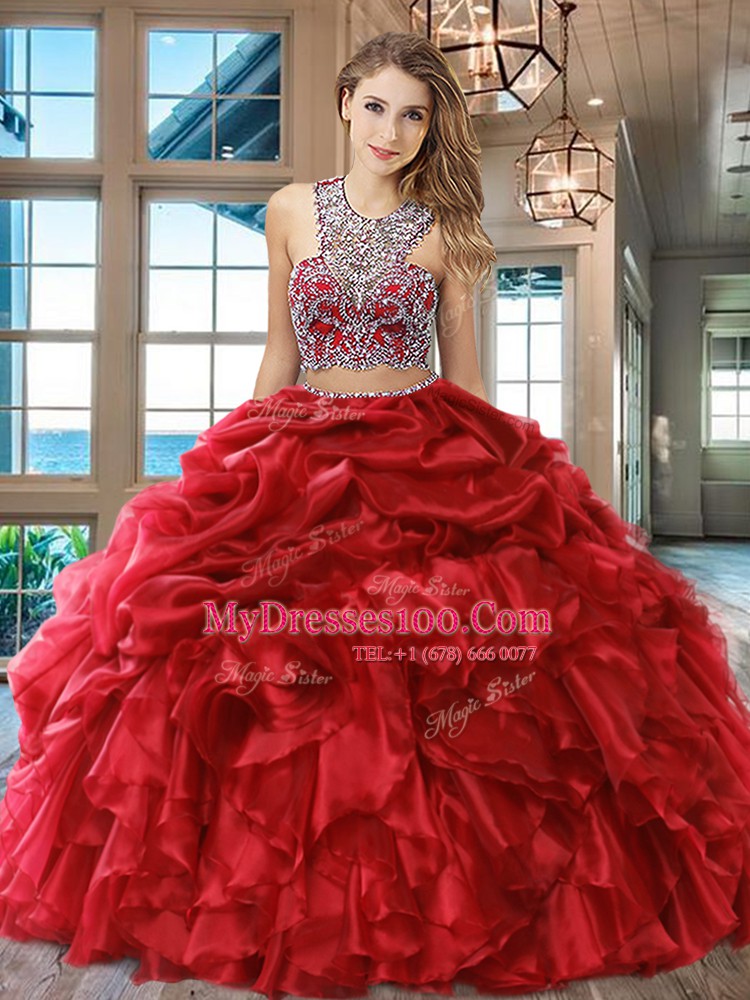 Royal Blue Criss Cross Scoop Beading and Ruffles and Pick Ups Quinceanera Dresses Organza Sleeveless
