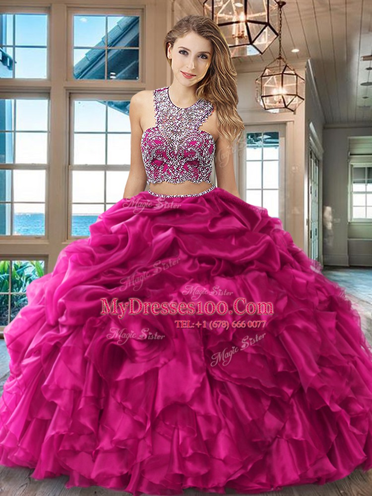 Royal Blue Criss Cross Scoop Beading and Ruffles and Pick Ups Quinceanera Dresses Organza Sleeveless