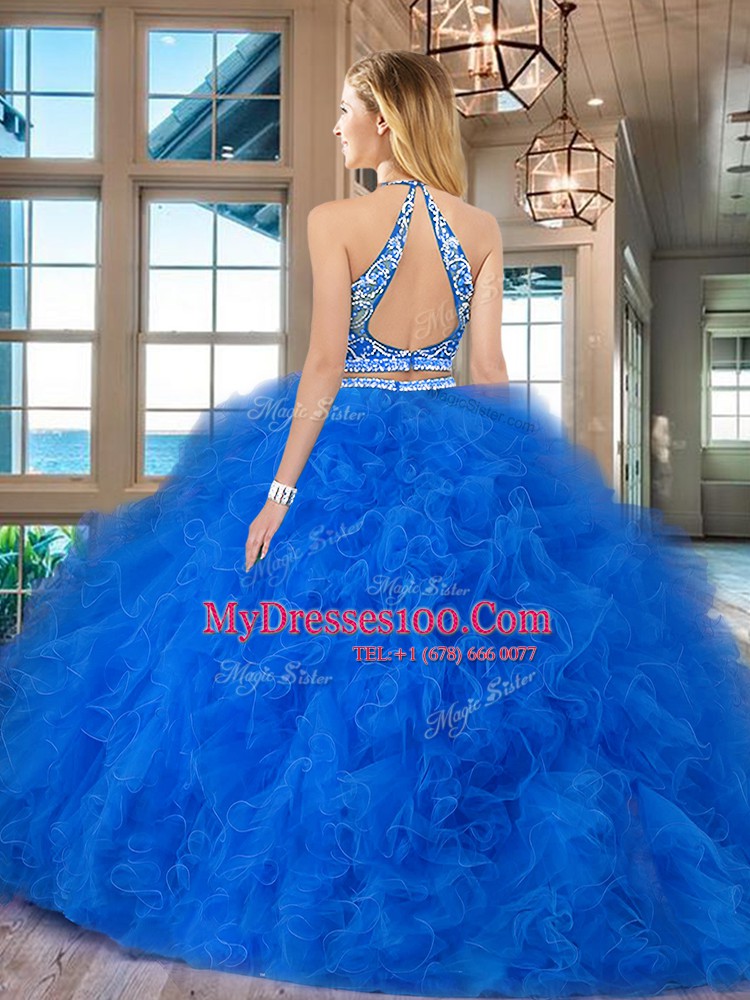 Red Scoop Neckline Beading and Ruffles Quinceanera Gowns Sleeveless Backless