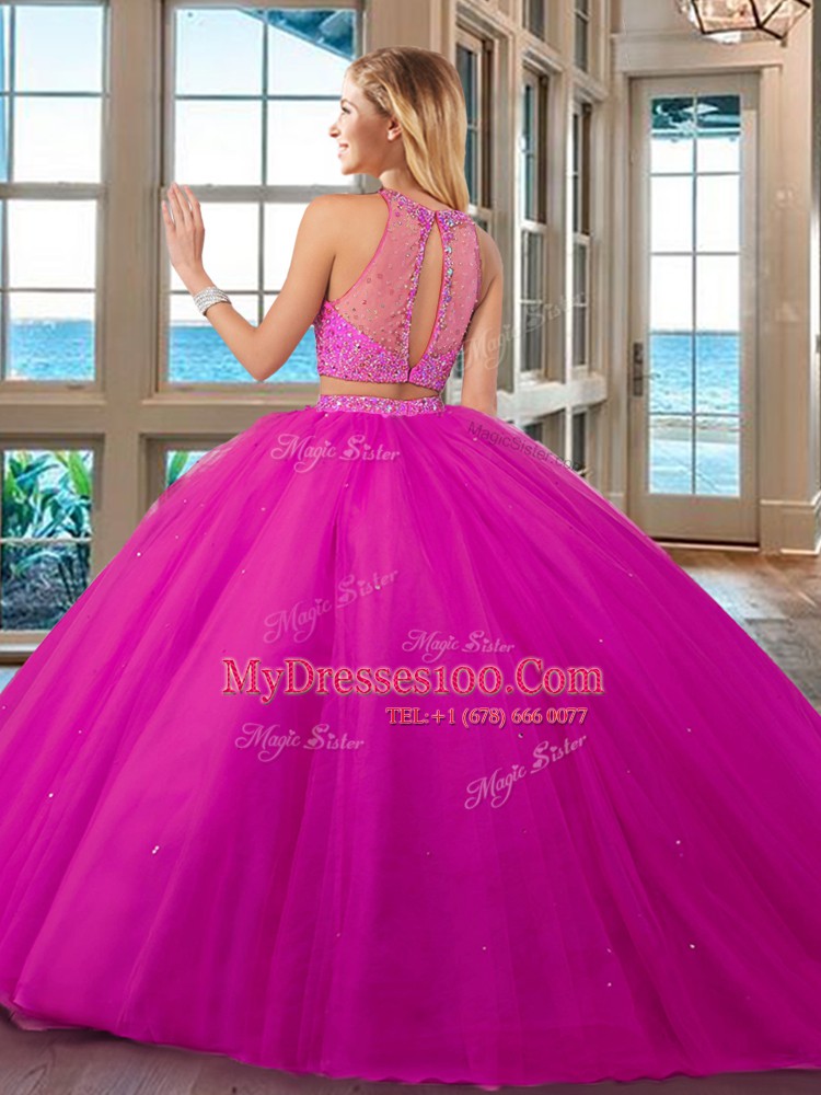 Royal Blue High-neck Neckline Beading 15th Birthday Dress Sleeveless Lace Up