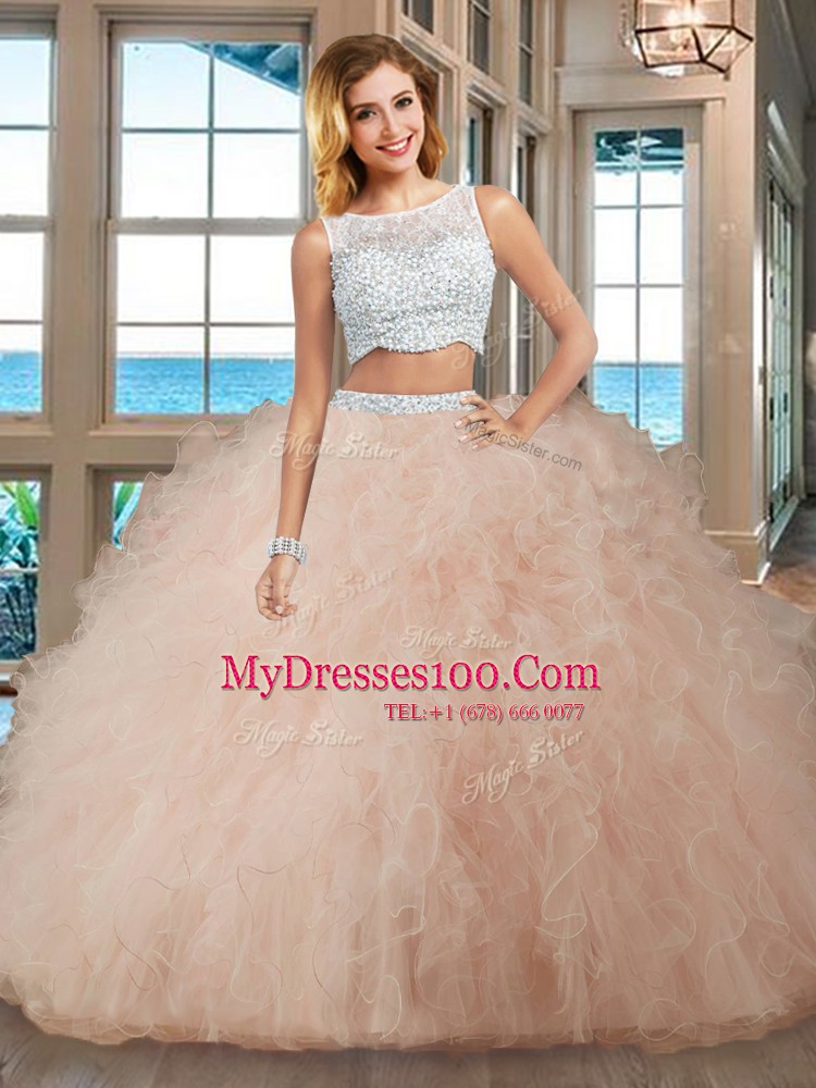 Sleeveless Beading and Ruffles Side Zipper Quince Ball Gowns