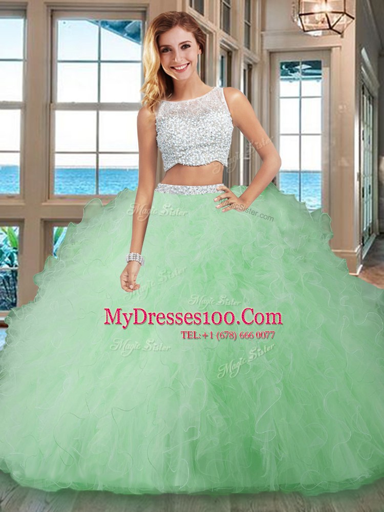 Sleeveless Beading and Ruffles Side Zipper Quince Ball Gowns