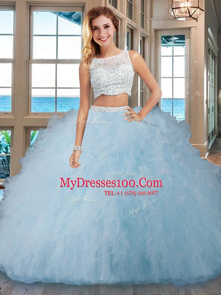 Sleeveless Beading and Ruffles Side Zipper Quince Ball Gowns