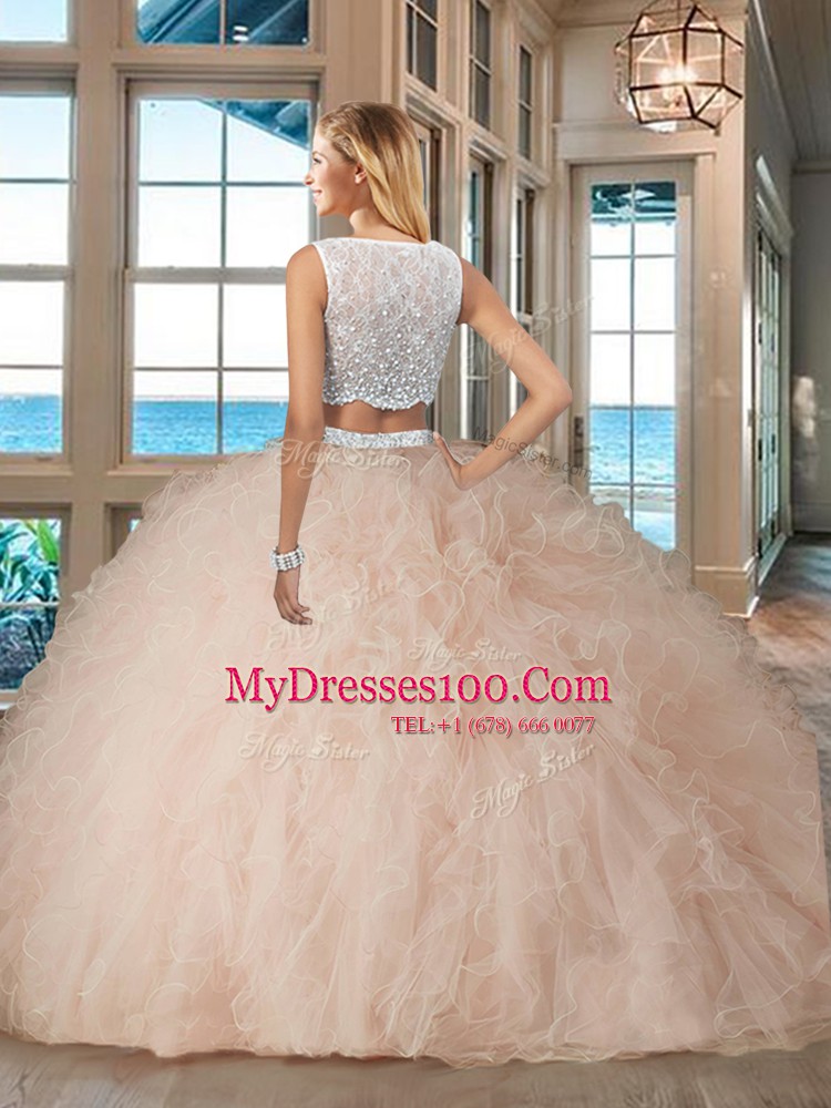 Sleeveless Beading and Ruffles Side Zipper Quince Ball Gowns