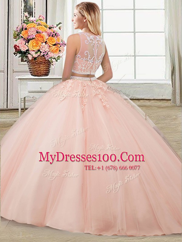 Modest Four Piece Scoop Floor Length Ball Gowns Sleeveless Aqua Blue Quinceanera Gowns Zipper