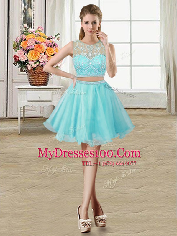 Modest Four Piece Scoop Floor Length Ball Gowns Sleeveless Aqua Blue Quinceanera Gowns Zipper