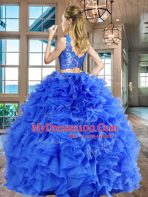 Comfortable Blue Sleeveless Organza Zipper Sweet 16 Dress for Military Ball and Sweet 16 and Quinceanera