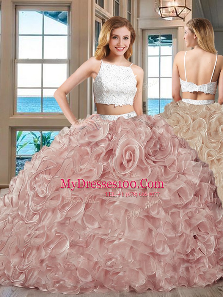 Straps Sleeveless Tulle Sweet 16 Dress Beading and Ruffles Backless
