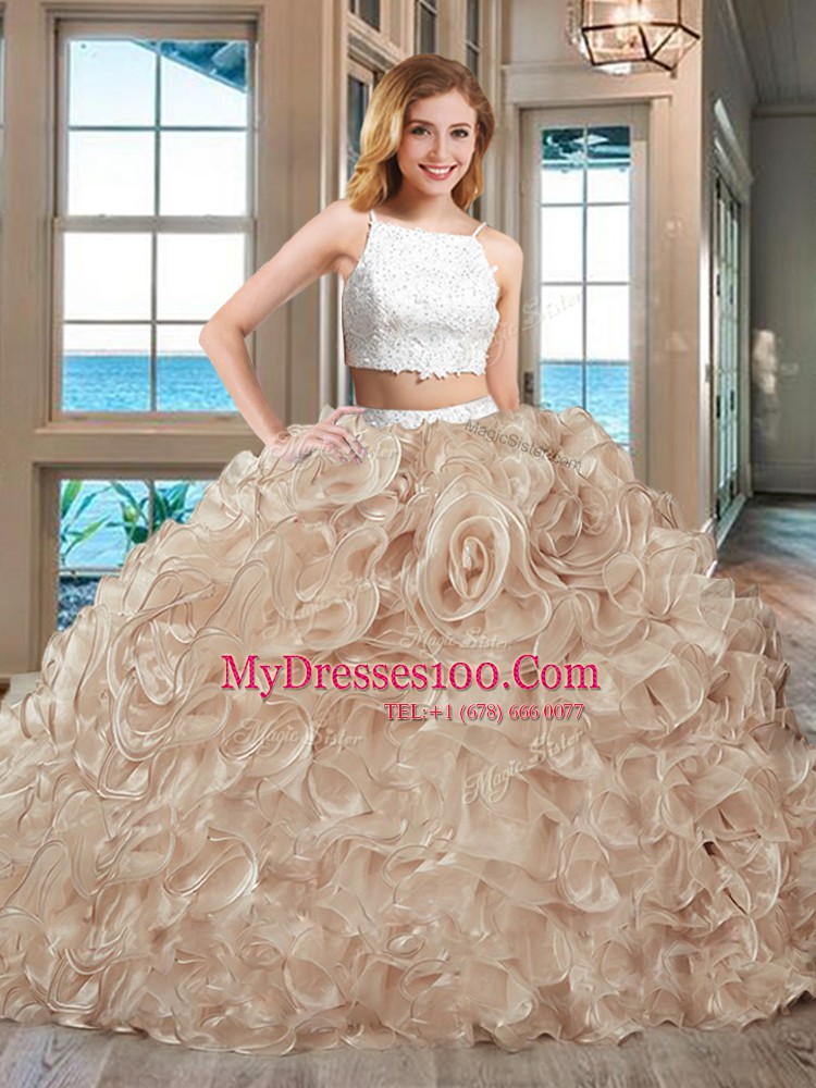 Straps Sleeveless Tulle Sweet 16 Dress Beading and Ruffles Backless