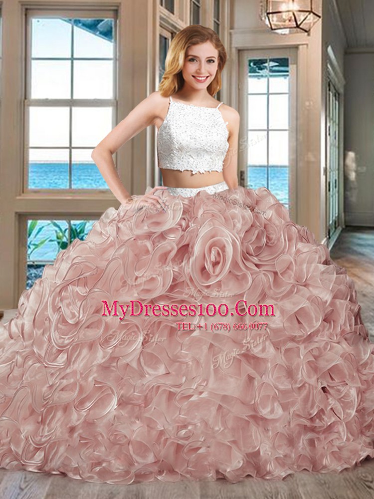 Straps Sleeveless Tulle Sweet 16 Dress Beading and Ruffles Backless