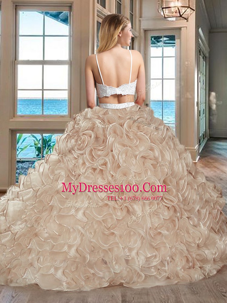 Straps Sleeveless Tulle Sweet 16 Dress Beading and Ruffles Backless