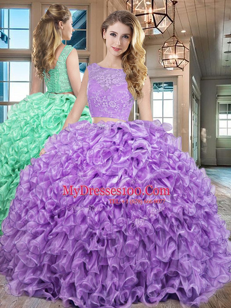 Adorable Organza Sleeveless Floor Length Sweet 16 Quinceanera Dress and Lace and Ruffles