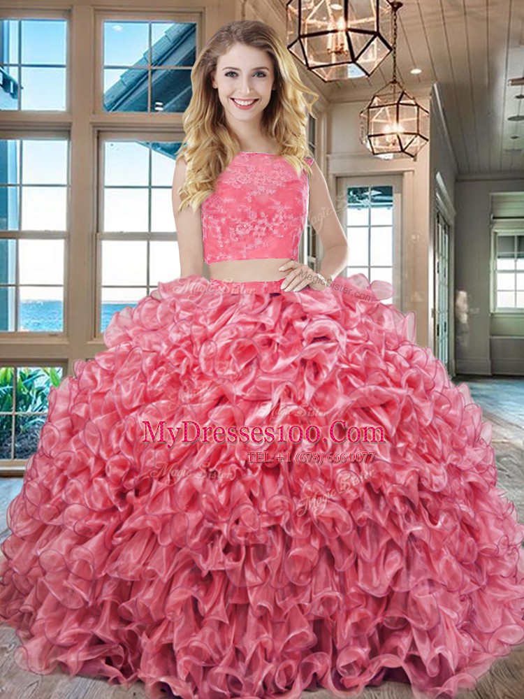 Adorable Organza Sleeveless Floor Length Sweet 16 Quinceanera Dress and Lace and Ruffles