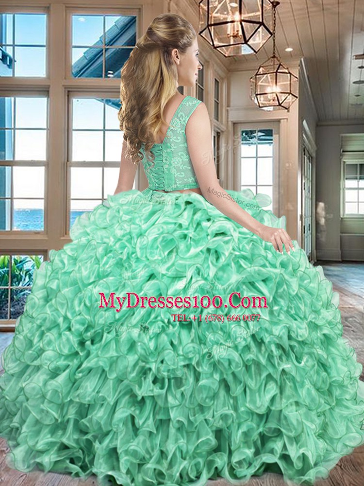 Adorable Organza Sleeveless Floor Length Sweet 16 Quinceanera Dress and Lace and Ruffles