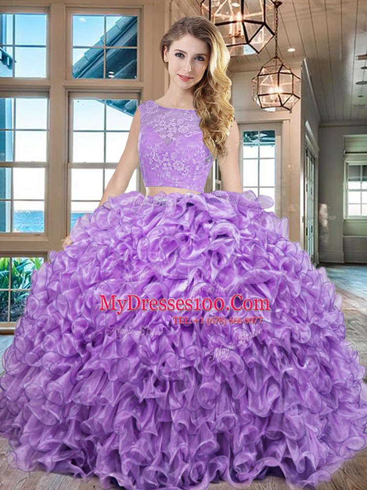 Adorable Organza Sleeveless Floor Length Sweet 16 Quinceanera Dress and Lace and Ruffles