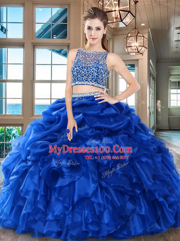 Ideal Wine Red Two Pieces Organza Bateau Sleeveless Beading and Ruffles and Pick Ups Floor Length Side Zipper Sweet 16 Dress