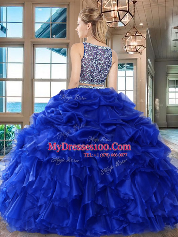 Ideal Wine Red Two Pieces Organza Bateau Sleeveless Beading and Ruffles and Pick Ups Floor Length Side Zipper Sweet 16 Dress