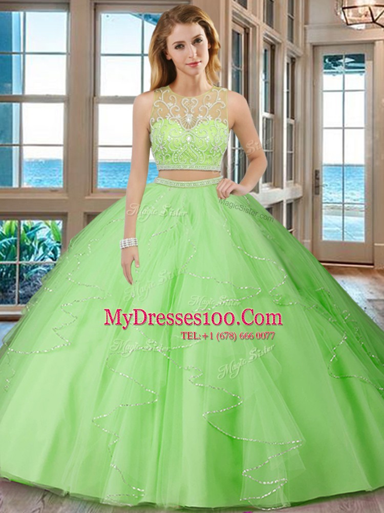Smart Scoop Floor Length Zipper Sweet 16 Dress Baby Pink for Military Ball and Sweet 16 and Quinceanera with Beading and Ruffles
