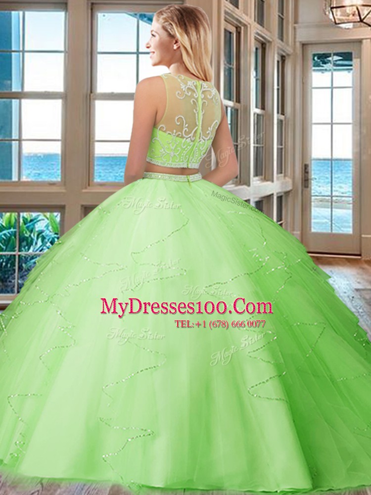 Smart Scoop Floor Length Zipper Sweet 16 Dress Baby Pink for Military Ball and Sweet 16 and Quinceanera with Beading and Ruffles