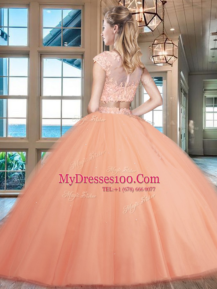 Top Selling Light Blue Scoop Zipper Beading and Appliques 15 Quinceanera Dress Cap Sleeves