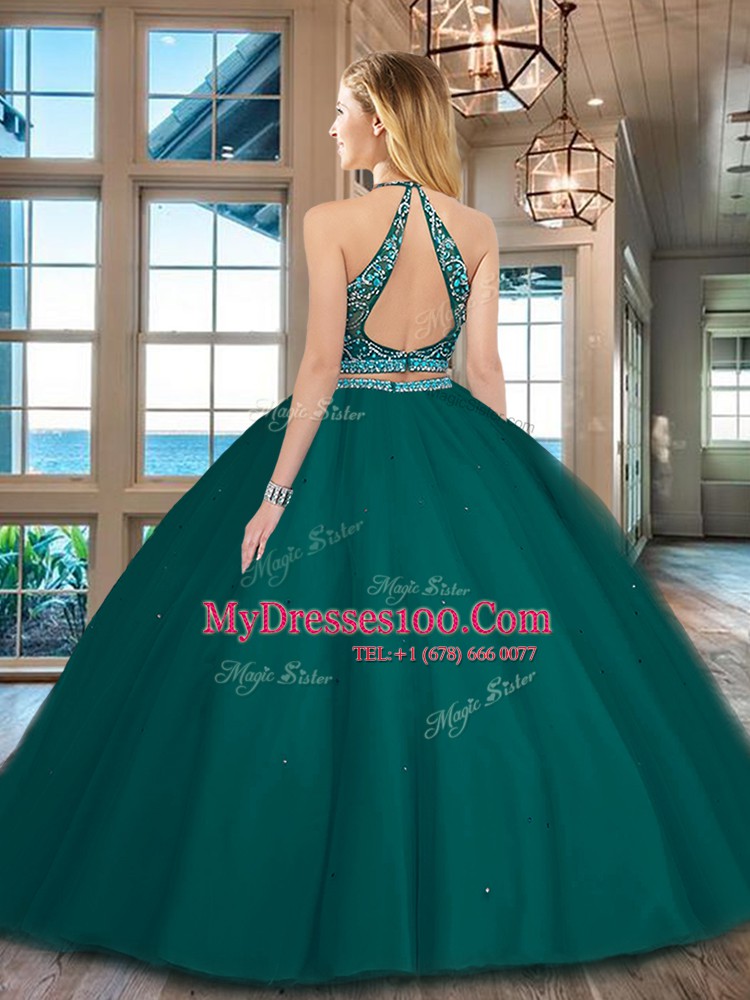 Watermelon Red Quinceanera Dresses Military Ball and Sweet 16 and Quinceanera and For with Beading Scoop Sleeveless Backless