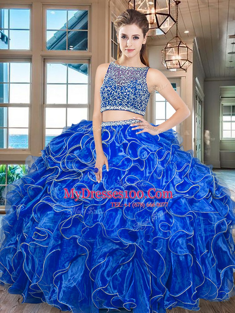 Two Pieces Sweet 16 Dresses Red Bateau Organza Sleeveless Floor Length Side Zipper