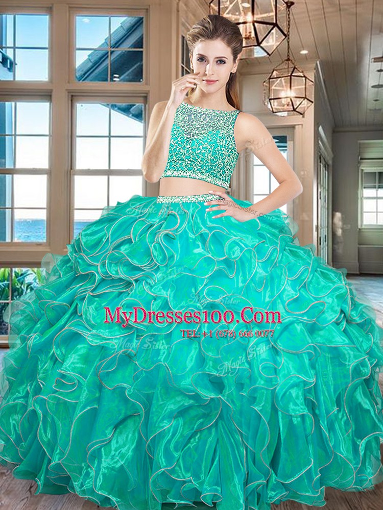 Two Pieces Sweet 16 Dresses Red Bateau Organza Sleeveless Floor Length Side Zipper