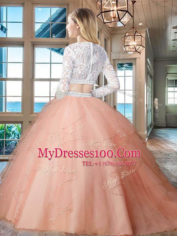 Best Scoop Floor Length Two Pieces Long Sleeves Aqua Blue 15th Birthday Dress Zipper