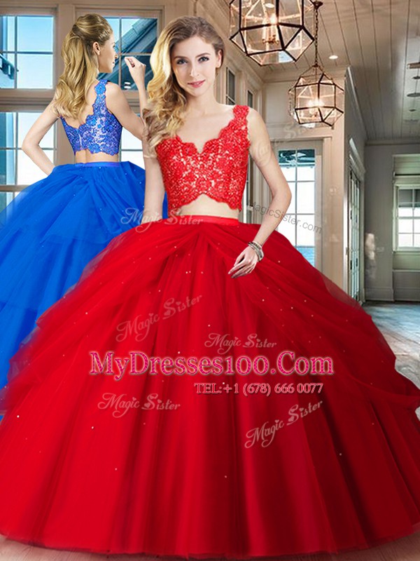 Sleeveless Lace and Ruffled Layers Zipper Quinceanera Dress