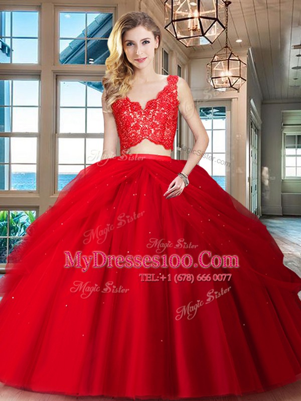 Sleeveless Lace and Ruffled Layers Zipper Quinceanera Dress