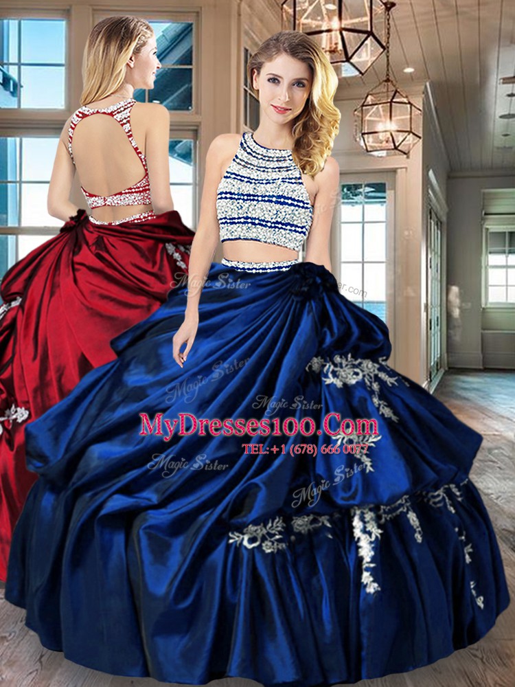 Best Scoop Royal Blue Sleeveless Floor Length Beading and Appliques and Pick Ups Backless Quinceanera Dress