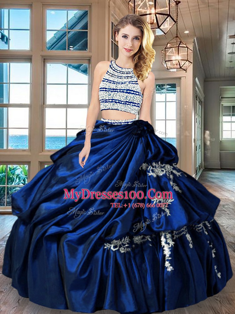 Best Scoop Royal Blue Sleeveless Floor Length Beading and Appliques and Pick Ups Backless Quinceanera Dress