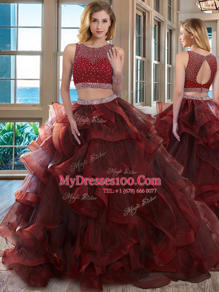 Fine Scoop Sleeveless Beading Backless Quinceanera Dress