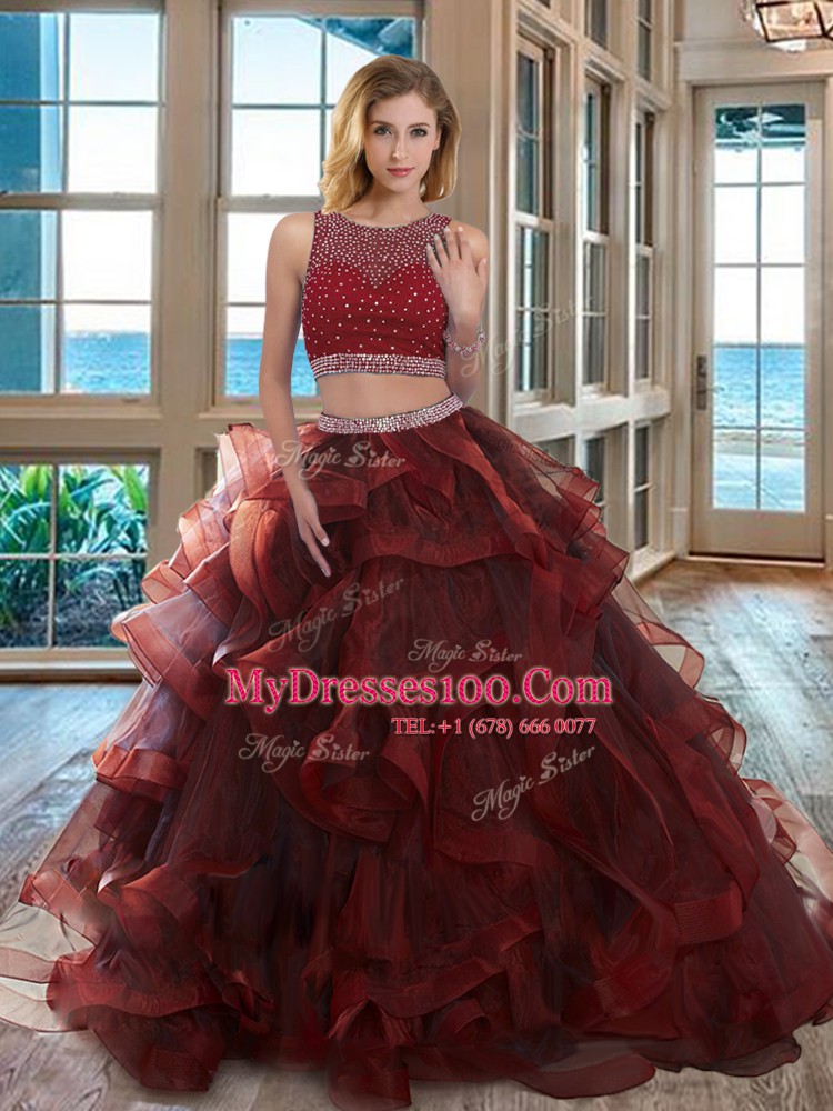 Fine Scoop Sleeveless Beading Backless Quinceanera Dress